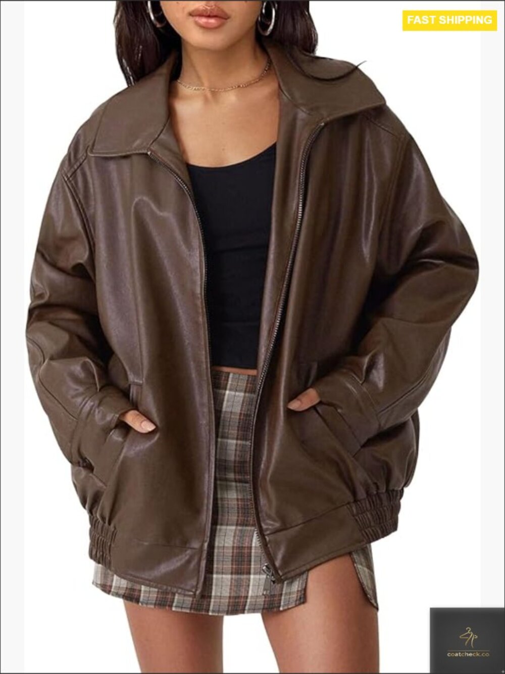 Oversized Faux Leather Jacket Boyfriend Biker Moto Coat Fall Bomber Outerwear